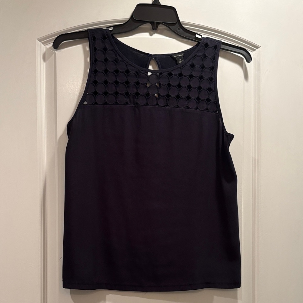 Ann Taylor Navy Sleeveless Blouse with Cutout Design